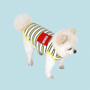 코코앤샤샤 센스 스트라이프 티셔츠 옐로우 편안한 심플 강아지옷 애견원피스 S/M/L/XL/	